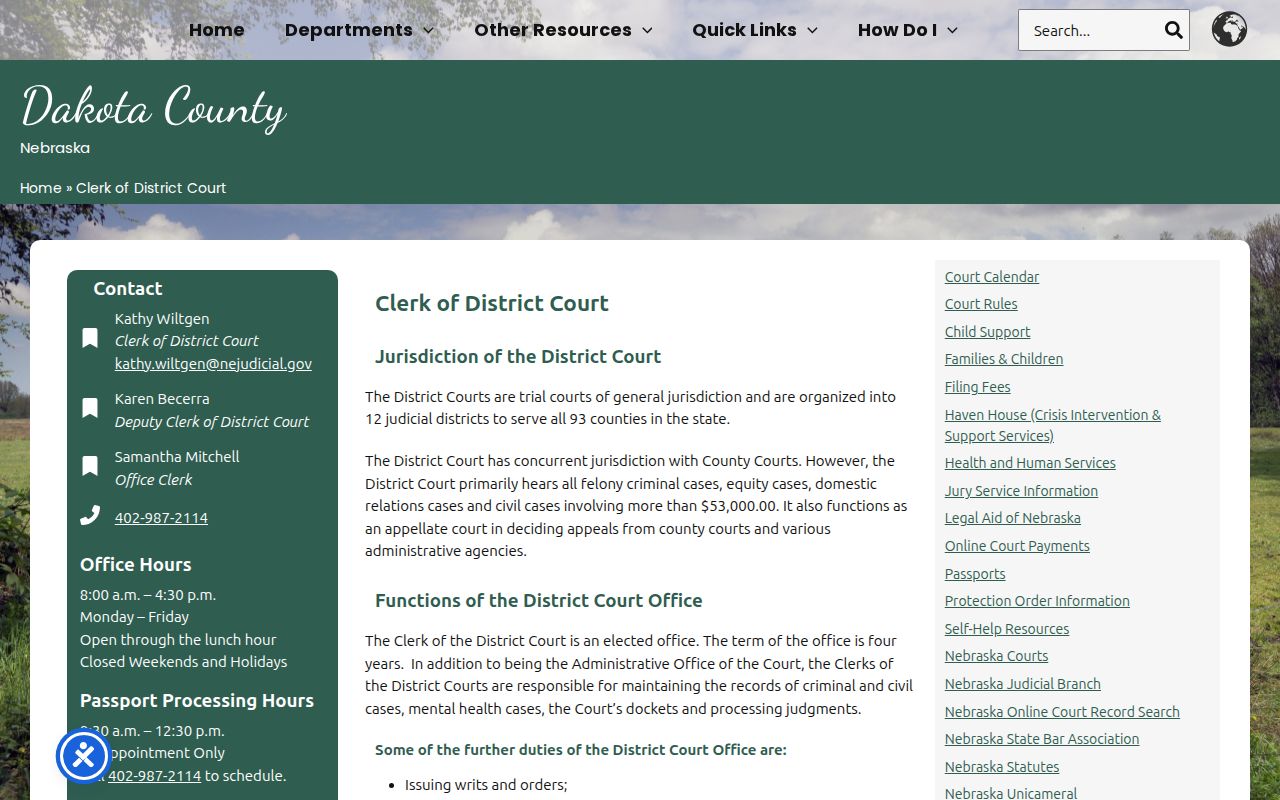 Dakota County warrant records District Court contact page